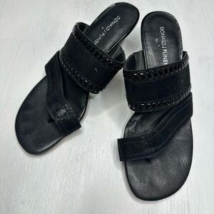 Donald J Pliner RUGE Black Kitten Heel Sandals Slide Leather Thong Mule Size 8M